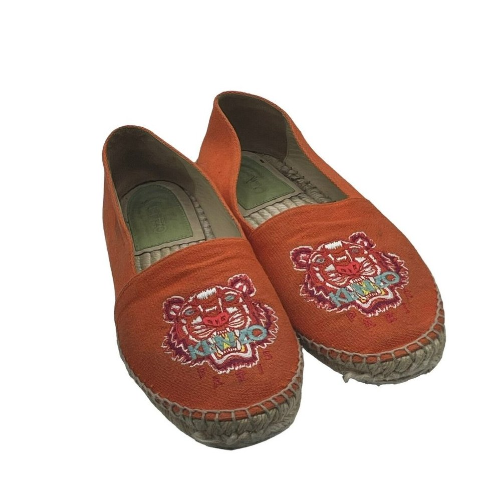 Kenzo Paris Tiger embroidered espadrilles Shoes EU 38 US 7 Flat Orange